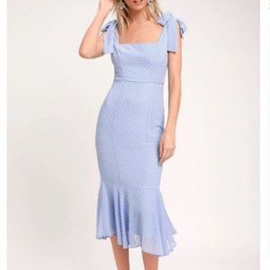 Periwinkle Blue Swiss Dot Tie-Strap Midi Dress